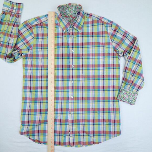 Alan Flusser Men's Check Paisley Flip Cuff Long Sleeve Button Shirt size‎ Medium - Picture 6 of 10